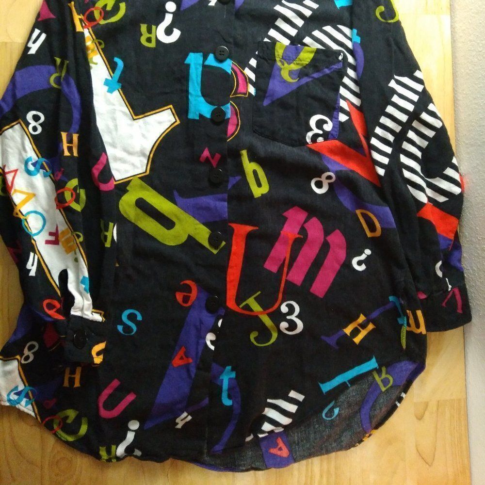 Vintage Ashley Brooke Abstract Numbers & Letters Button Down Shirt - Picture 3 of 7